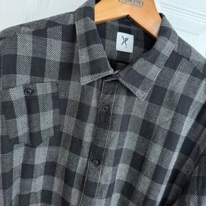 Marc Ecko Cut & Sew Plaid Shirt XL Black Gray Streetwear Y2K Skater Grunge